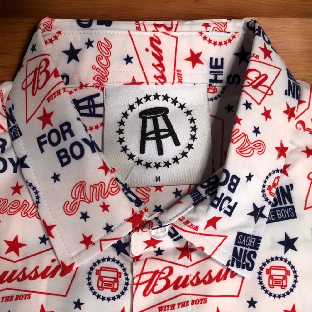 Tropical Bros For The Boys Patriotic Hawaiian Shirt Mens Medium Red/White/Blue
